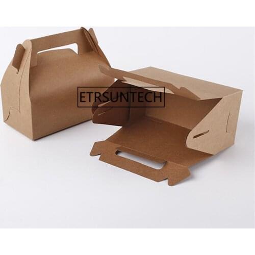 200pcs Kraft Cake Box Cupcake Candy Chocolate Take Out Food Box With Handle Protable Folding Bags