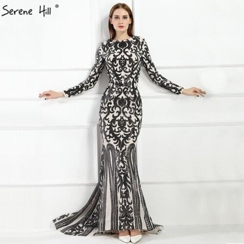 2021 Vintage Long Sleeve Muslim Luxury Mermaid Evening Dress Beading Sequined Elegant Formal Evening Gowns LA6196