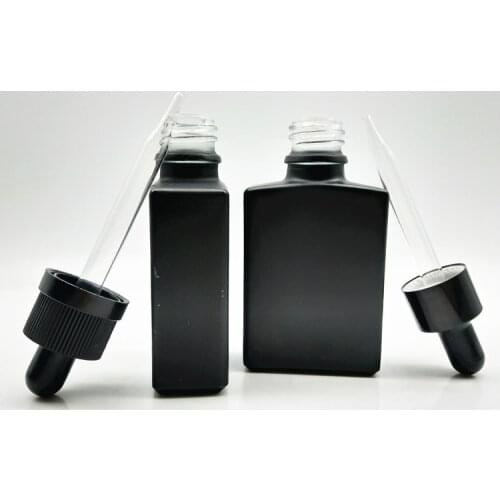 30ml Frosted Black Rectangular Glass Dropper Bottles Flat Square Essential Oil Bottles Childproof Tamper Evident WB3046