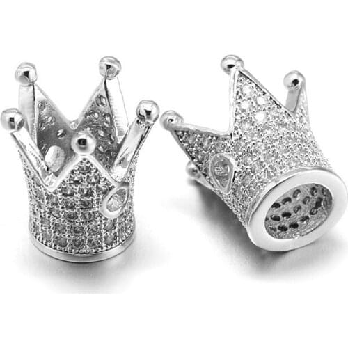 5Pcs Brass Micro Pave Cubic Zirconia Crown Beads Lead Free & Cadmium Free & Nickel Free 12.5x12mm, Hole: 1.5mm