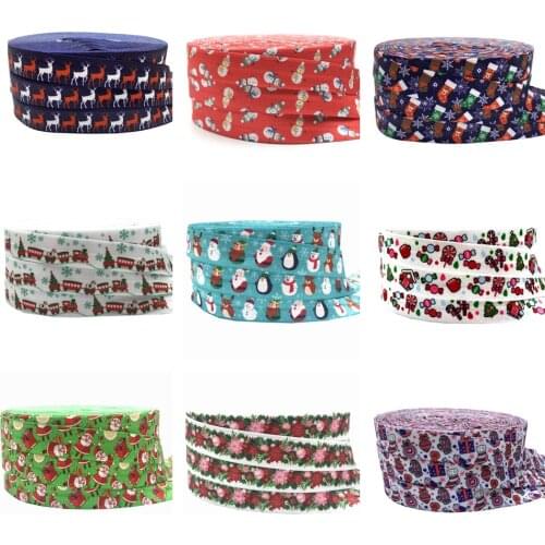 5Yard Christmas Gift Socks Deer Print Fold Over Elastic Band Sewing Tape Handmade Crafts Accessories DIY Baby Headband