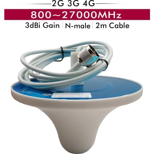 800-2700 MHz 3dBi Gain Indoor Omni Ceiling Antenna with N-male Connector 2 Meter Cable for 2G/3G/ 4G Cell Phone Signal Repeater
