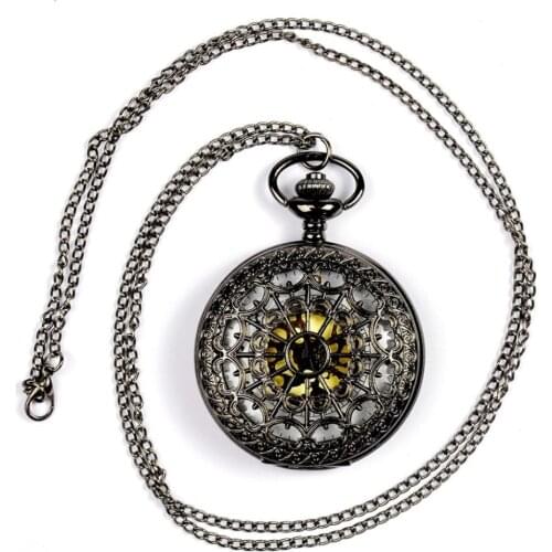 8028 Popular Exquisite Web Spider Design Pocket Watch Bronze Perspective Vintage Chain Hollow Gold Plated Dial Gift Fob Watch