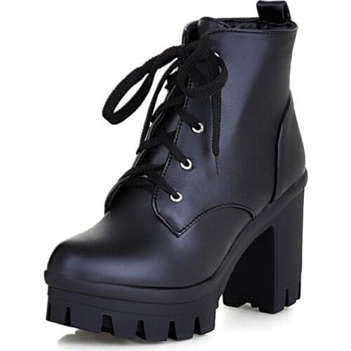 Ultra-High Hollow With Lace-Up Thick-Soled PU Ankle Boots Ultra-High Waterproof Platform Cross-Lace Thick-Heeled Pink Short Boot