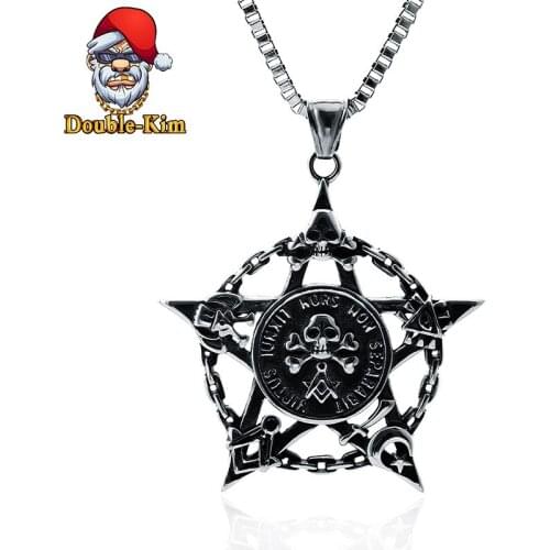 The Five-pointed Star Skull Pendant Necklace Men Hip-hop Rock Titanium Stainless Steel Classic Chain Fashion Man Jewelry Gift