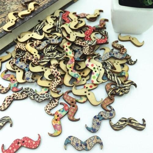 DIY 100pcs Mixed Wooden Buttons Beard 2 Holes Fit Sewing Scrapbooking 30MM