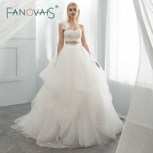 Two Pieces Wedding Dresses Ball Gown Ruffles Bridal Gowns Vestido De Novia Robe De Mairee Lace Wedding Dress