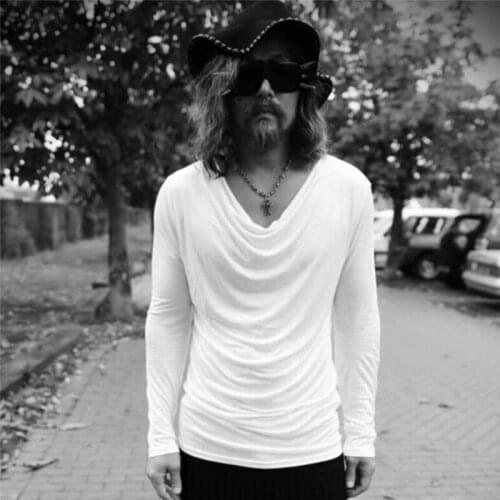 Spring new large size mens long-sleeved T-shirt bottoming shirt tide mens Korean version of the fold collar fold collar pile