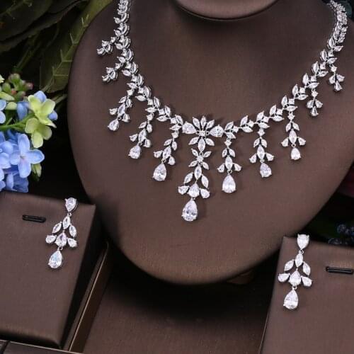 Janekelly 2pcs Bridal Zirconia Full Jewelry Sets For Women Party, Luxury Dubai Nigeria CZ Crystal Wedding Jewelry Sets