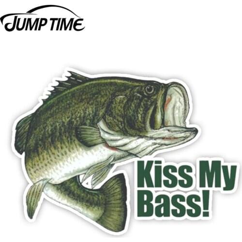 JumpTime 13cm x10.9cm KISS MY BASS FISHING STICKER DECAL LABEL VINTAGE DECAL MECHANIC TOOLBOX Vinyl Decal Laptop Car Accessories