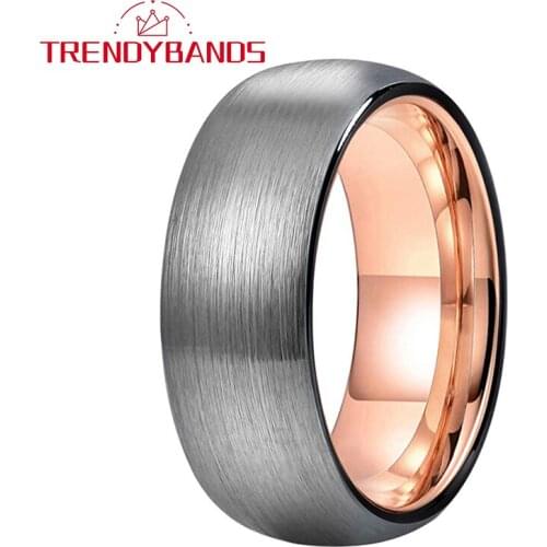 Tungsten Ring Black Rose Gold Wedding Rings For Men And Women Dome Band 8MM Two Tone Comfort Fit