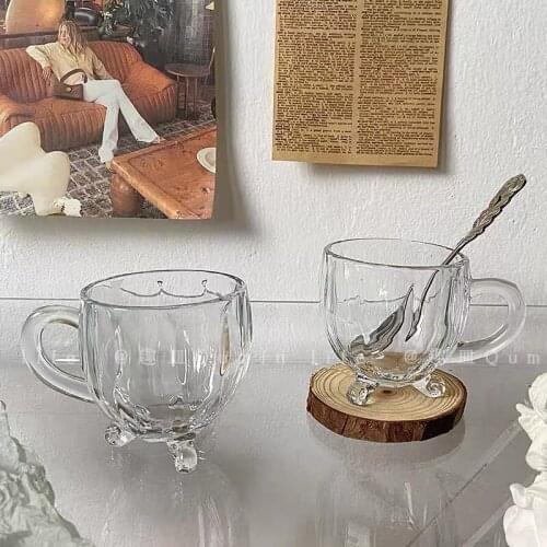 Retro Ins Style Creative Glass Water Cup With Handle Dessert Coffee Juice Milk Triangle Cup Lovely Decorative Drinking Utensils