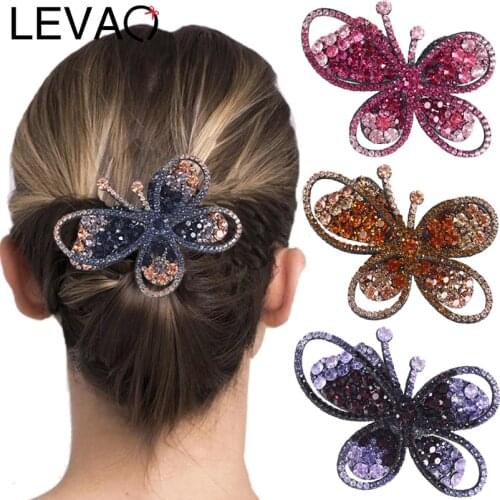 LEVAO Rhinestone Hair Clips Butterfly Barrettes for Women Elegant Hairpins Crystal Hair Clip Hairgrips 2021 Hair Accessoriess