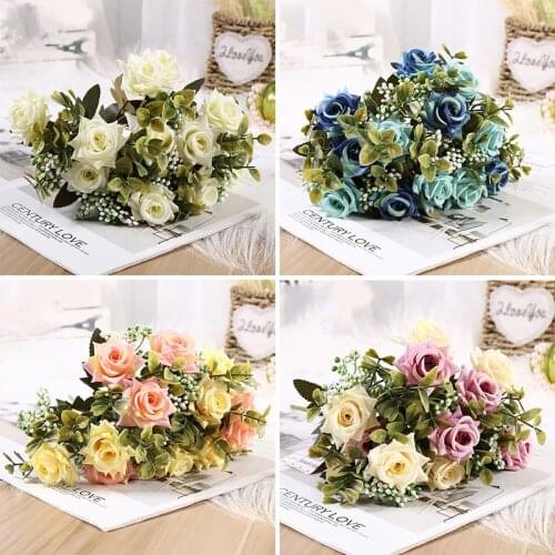 Hot sale beautiful rose peony artificial silk flower small white bouquet family gathering autumn wedding decoration fake flower