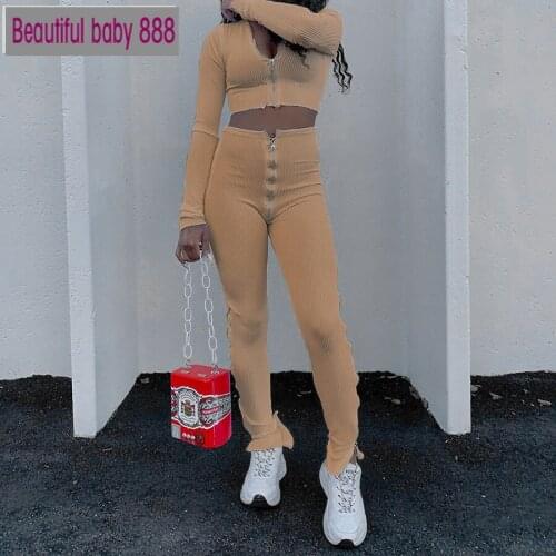 Meqeiss Stretch Knitting Woman Sporty Outfit Fall V-Neck Y2k Top Leggings Zipper Design 2Piece Female Casual Activity Streetwear