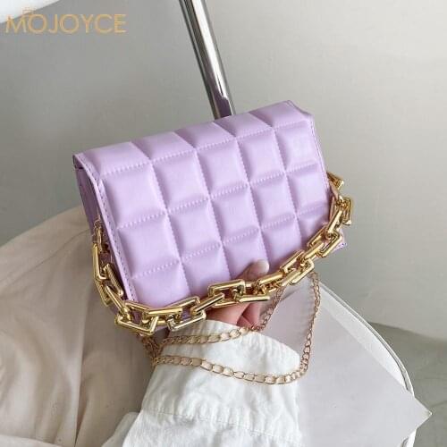 Fashion Women PU Messenger Bag Casual Thick Chain Checker Pattern Flap Handbag Girls Brief Flap Wome Casual Messenger Bags