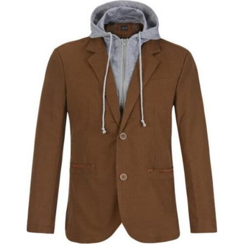 Mens Blazers Mens Leisure Hooded Jacket Men Suits Hooded Suit Fake Two Pieces Mens Single Blazers