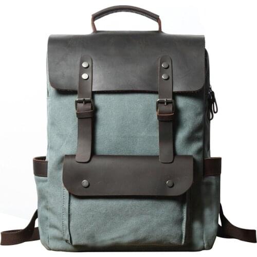 Men Backpacks Retro Canvas Backpack Multifunction Fashion Neutral Leather School Bags For Teenager Portable Wearproof Travel Bag