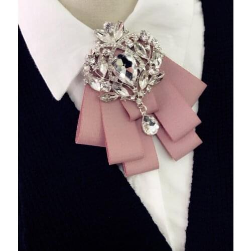 Fashion Men Women Ribbon Bow Tie Rhinestone Crystal Brooch Pin Luxury Wedding Adjustable Bowties Formal Party Handmade Necktie