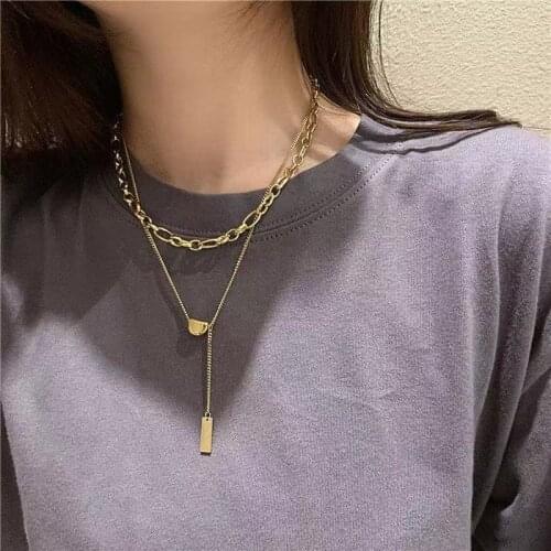 New Designer Stainless Steel Necklace for Women Multi Layer Charms Pendants Fashion Jewelry Gold Chain Accesories Gift 2021