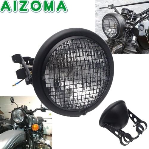 Motorcycle Mesh Grill Front Headlight Lamp W/ Bracket For Harley Cruiser CG125 GN125 Scooter Vintage Front Light Round Lamp