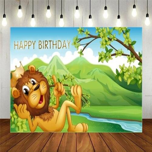 Photo Studio Props Vinyl Photography Backdrop For Kids Birthday Party Cartoon Forest A King Lion Across The River Background