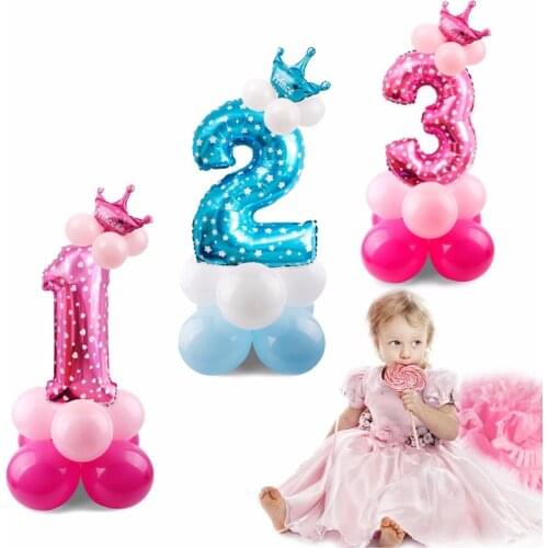 Blue Pink Number Balloon Happy Birthday Balloon 1st Birthday Party Decoration Kids Boy Girl Party Ballon Number