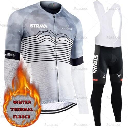 STRAVA Women Bicycle Cycling Jersey Set 5D Gel Padded Shockproof Trousers Mountain Bike Race Clothing Fleece Thermal Sportswear