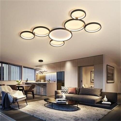 Nordic Circle Rings LED Ceiling lights Mouse light for Living Room Bedroom Study Room Black Hanging Lamp with Remote