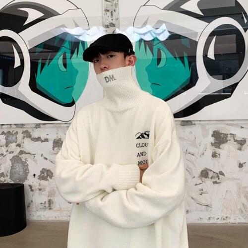 Mens Turtleneck Sweater Winter Thick Warm Gentry Pullovers Lazy Fashion Letter Casual Couple Sweater Loose Harahjuku Pullovers