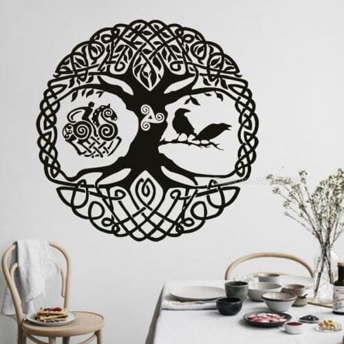 Raven Tree of life Vinyl Wall Decal Bird Viking Runes Door Window Stickers Kids Room Living Room Home Decor Art Wallpaper LL2336