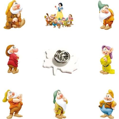 Disney Snow White And The Seven Dwarfs Lapel Pins Good Friends Jewelry Epoxy Resin Acrylic Children Pins Send Friends Jewelry