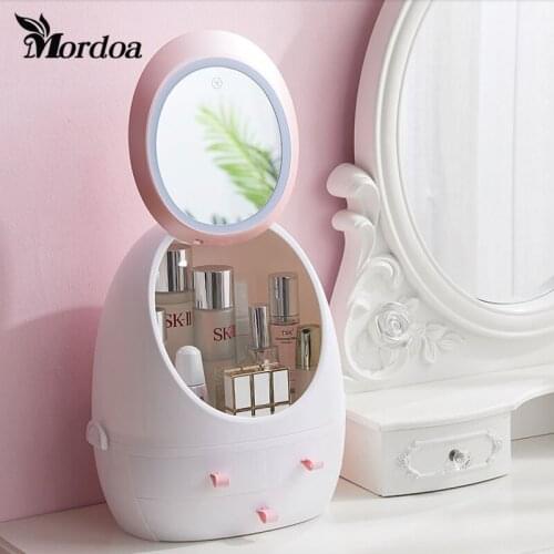 Mordoa LED Lighting storage mirror makeup storage box LED mirror desktop storage box large capacity waterproof