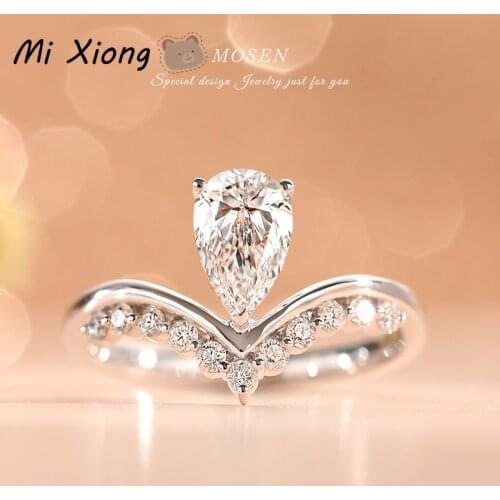 Mi Xiong s925 sterling silver designer teardrop-shaped crown crystal ring luxury charm ladies engagement anniversary jewelry