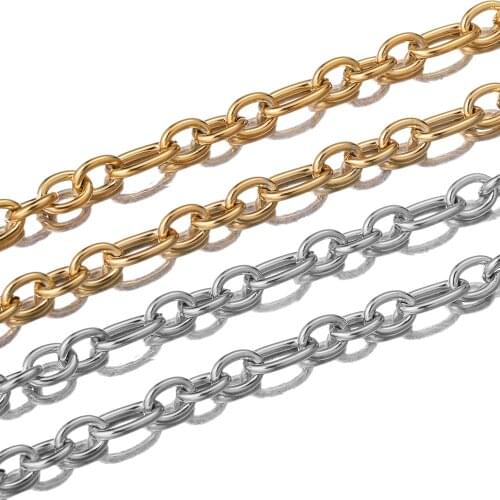 1 Meter width 7mm Stainless Steel Gold Rolo Cable Chains 3:1 Chain Fit for DIY Jewelry Making Supplies Wholesale Lots Bulk