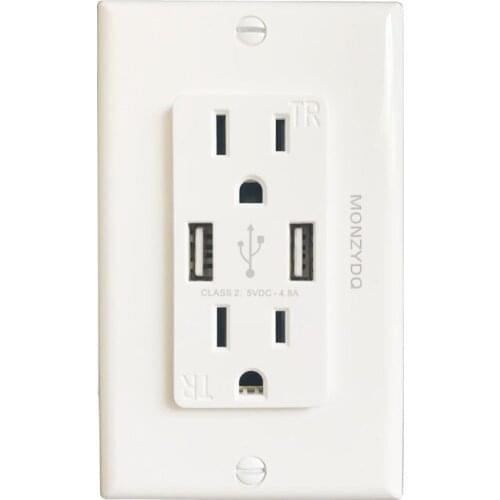 1 Pcs US standard dual With 2 Usb Port Charger wall socket,double 4.8A socket with usb pc flame retardant panel 118mm*76mm