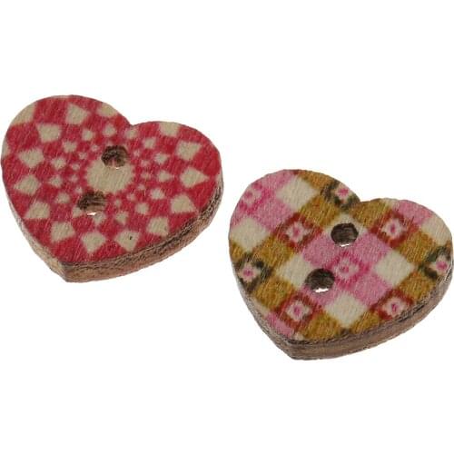 100pcs Multicolored Heart-shaped 2 Hole Wooden Sewing Buttons 15mm for Crafts