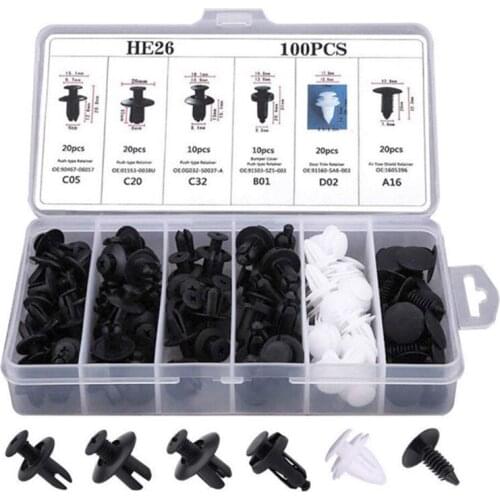 100pcs Mixed Auto Fastener Clip Car Door Bumper Panel Fender Liner Clips Retainer Rivets Clips Interior Parts Supplies Products