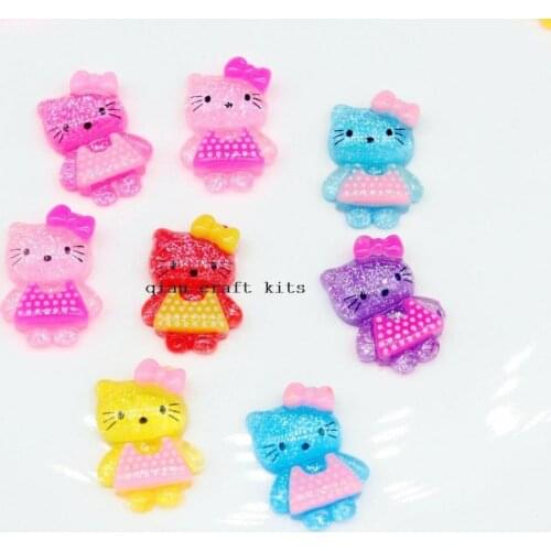 300pcs kawaii Kitty Resin Flat back kawaii girl in skirts Flat back flatbacks Cabochon 22mm mix color glitter cabs decoden D25