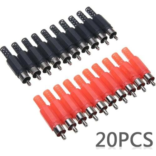 20pcs Black+Red Solder RCA Male Adapter Professional RCA Male Plug Audio Video Connector 4.8 x 1.0cm