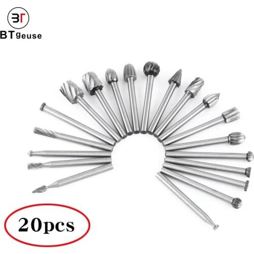 20 Pieces HSS Mills Router Bits Wood Milling Mills 3mm Drill Bit Rotary Burr Woodworking Tool CNC Engraving Grinding Tool