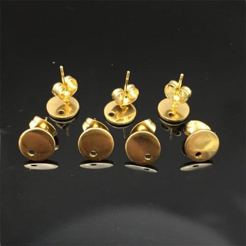 20PCS/Lot Gold Color Round & Oval Shape Stainless Steel Earring Studs W/ Stoppers