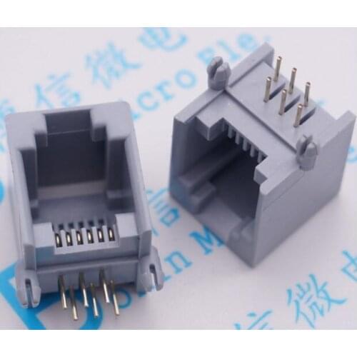20pcs/lot RJ11 6P6C Modular Jack Network Socket 6 Pin 90 Degree Curved Needle Welded Type With Side