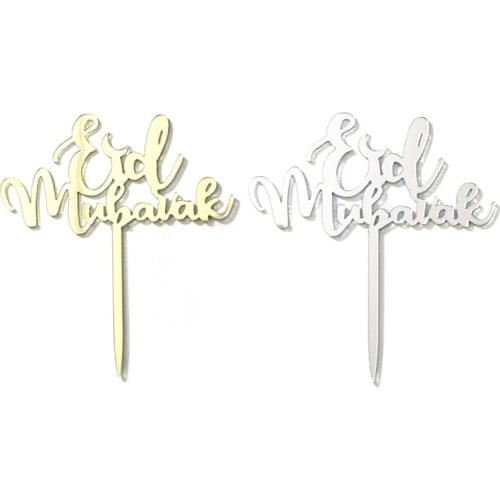 20pcs High quality Acrylic happy Eid Mubarak cupcake toppers, Gold Silver Muslim Eid party decoration, Glitter Cake Flags