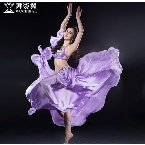 2016 Wuchieal Brand Women Silk High Grade Bellydance Costumes 2018 New Woman Belly Dance Performance Top Bra+skirt Suits 2631