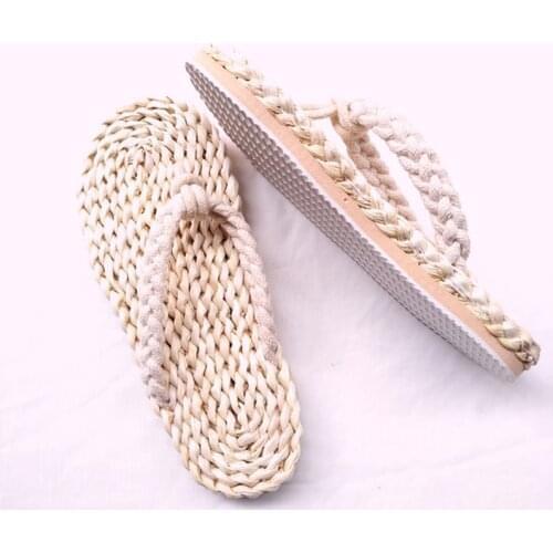 2020 new men and women grass slippers handmade Chinese sandals unisex summer home shoes new couple beach shoes