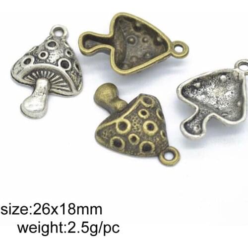 30pcs 26x18mm Antique Silver/Antique Bronze Alloy Retro Mushroom Charm Pendant Jewelry Findings Accessories