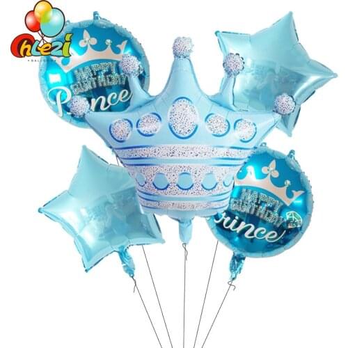 5 pcs Blue Pink Large Crown balloons 18 inch Prince Princess Helium balloon Birthday party decoration Kids toys baby shower
