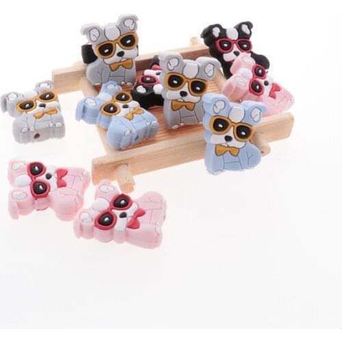 50PCS Silicone Bulldog Baby Teether Beads BPA Free Newborn Teething Pearl Silicone Pacifier Clip Chain DIY Infant Sensory Toys