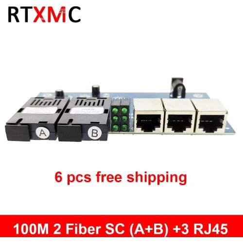 6 PCS 2F3E 10/100M Ethernet Switch 2 Fiber Port SC 25KM 2 UTP RJ45 Fast Erhetnet Fiber Optical Switch PCBA Board